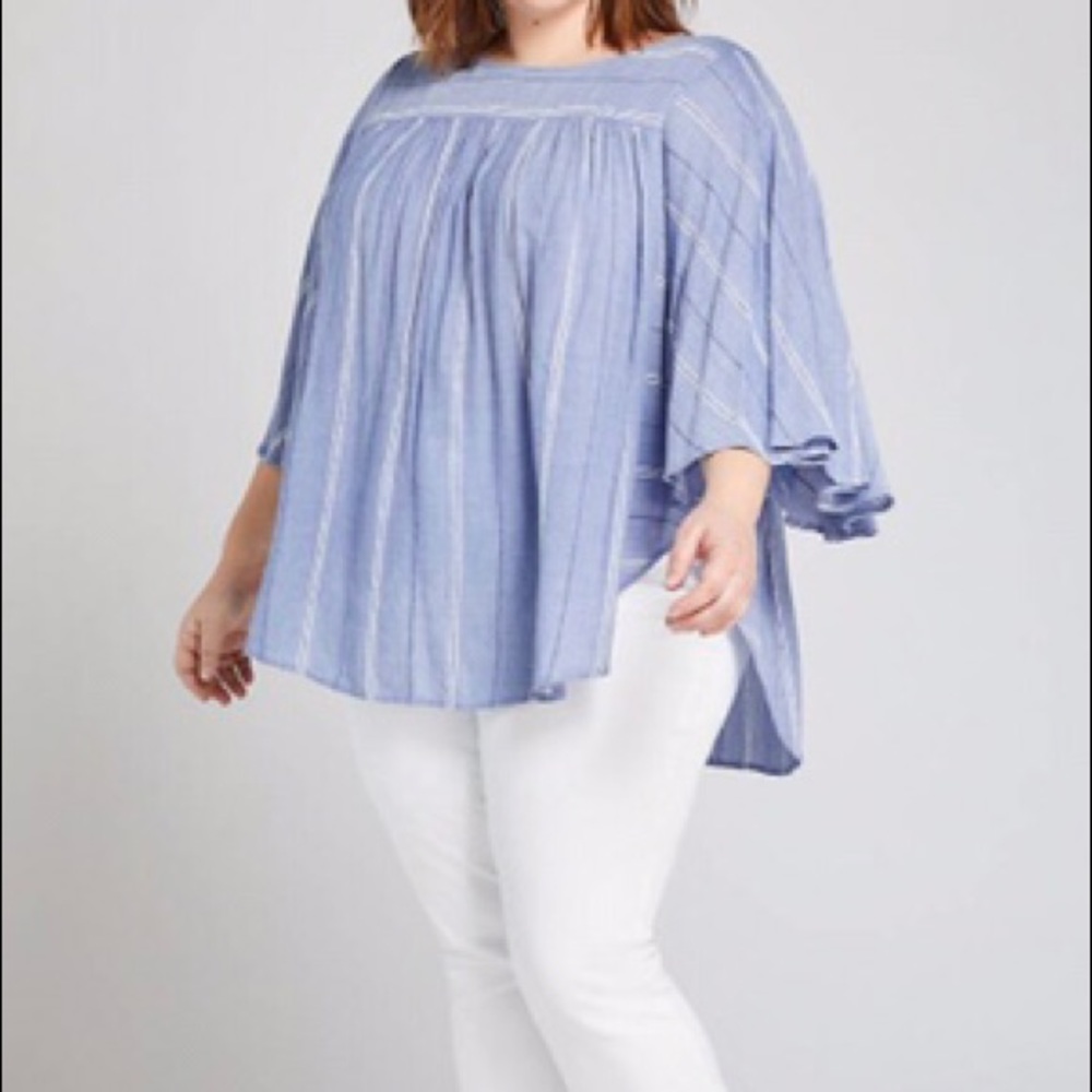 Lane Bryant Blue Stripe Flutter Sleeve Top